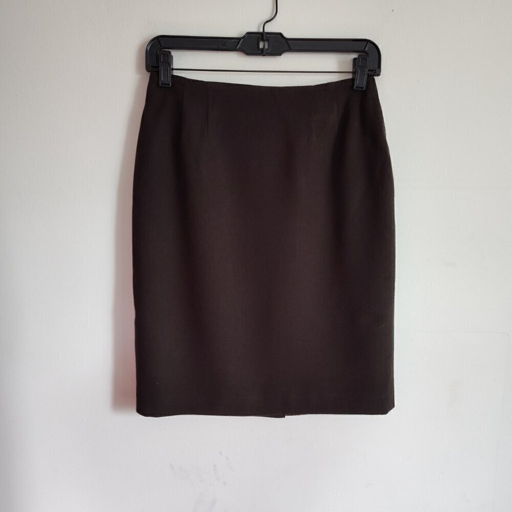 Ladies Petite SZ 4P Ellen Tracy Brown Wool Pencil Skirt